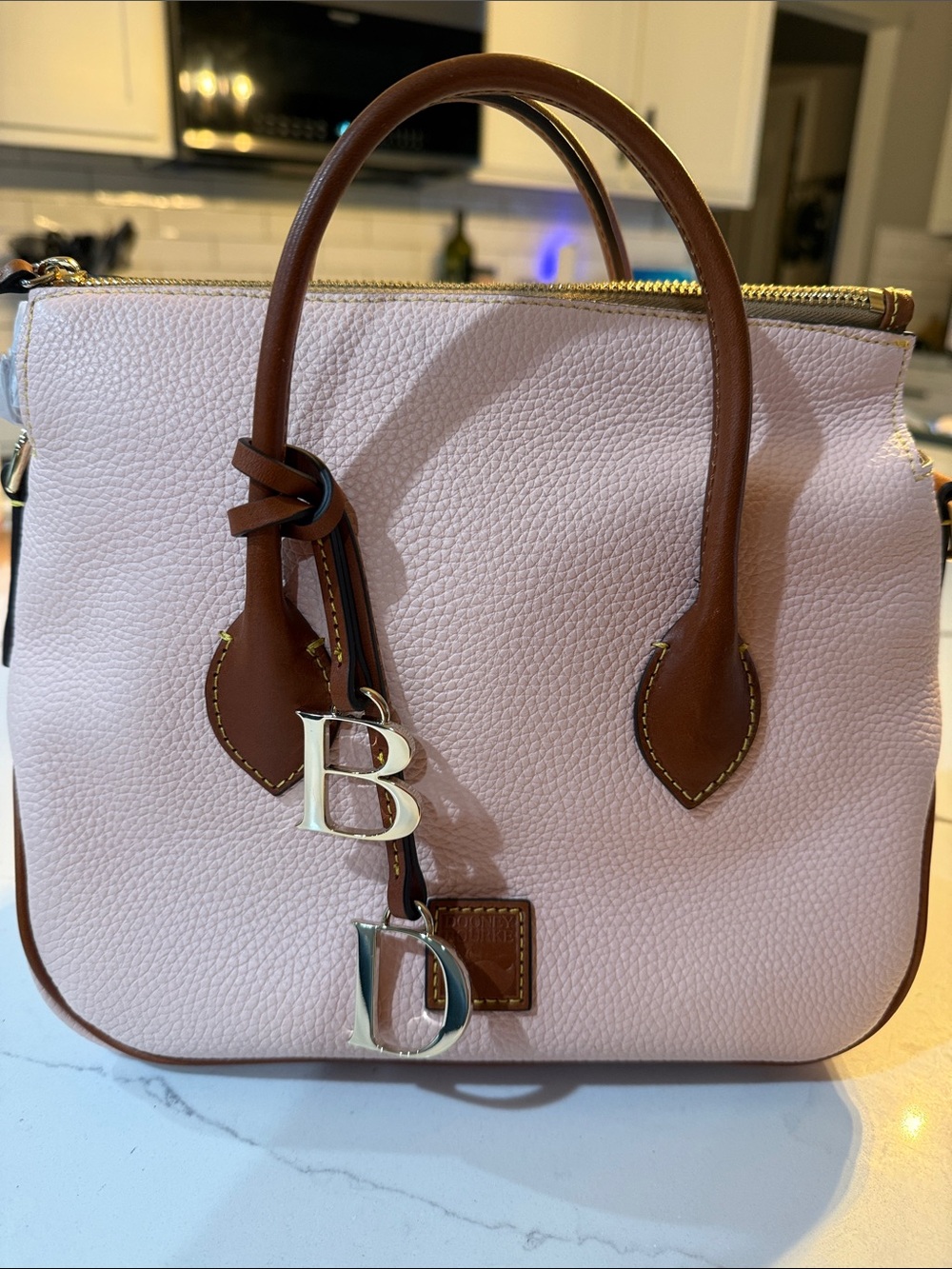 Dooney and Bourke Leather Pink and Brown Pebbled Satchel